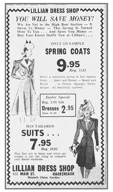 Lillian Dress Shoppe Ad, 1940