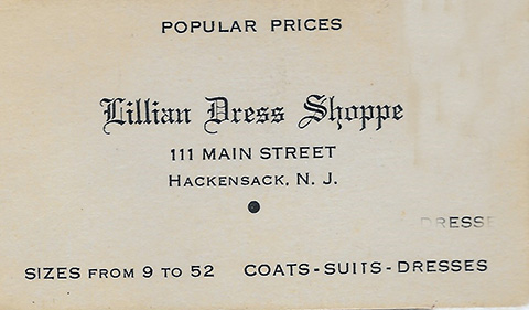 Lillian Dress Shoppe business card