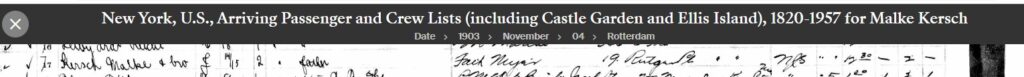 Mendel and Malka's Ship Manifest Detained record 1903