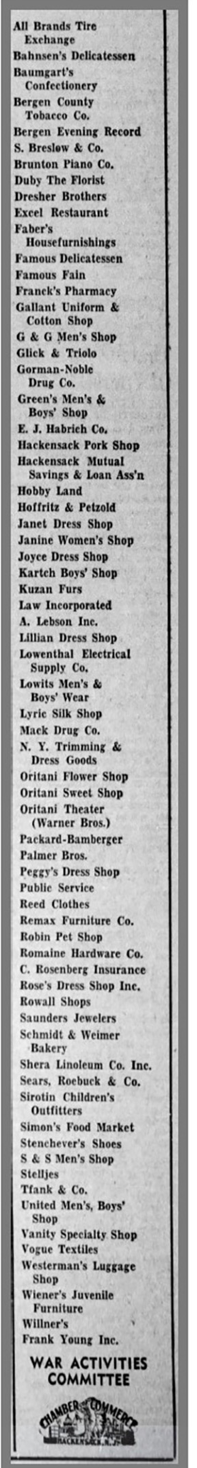 WAr Activities Committee, 1944, Hackensack, NJ