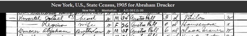 1905 NY Census for Abraham Drucker