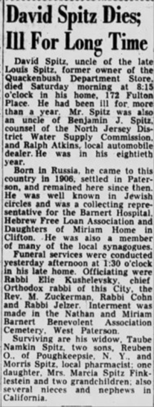 David Spitz obituary, 1950