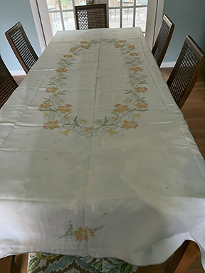 Floral tablecloth embroidered by Lillian